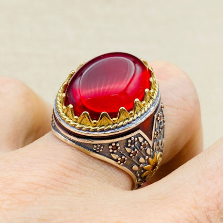 Men's Red Agate Stone Ring - TryAladdin