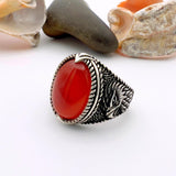 Men's Red Agate Stone Silver Ring - TryAladdin