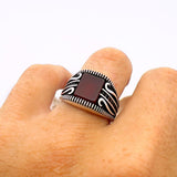 Men's Red Agate Stone Silver Ring - TryAladdin