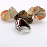 Men's Red Amber Stone Silver Ring - TryAladdin