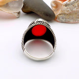 Men's Red Garnet Eagle Silver Ring - TryAladdin