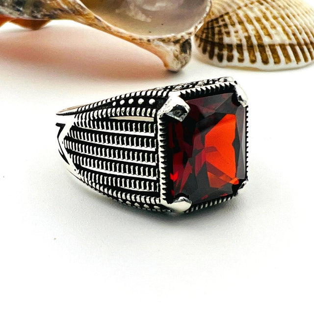 Men's Red Ruby Stone Ring - TryAladdin