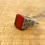 Men's Red Square Agate Ring - TryAladdin