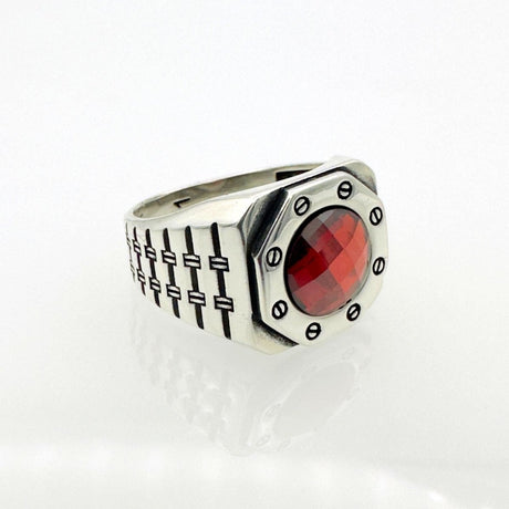 Men's Red Zircon Silver Ring - TryAladdin