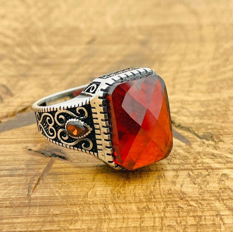 Men's Red Zircon Silver Ring - TryAladdin