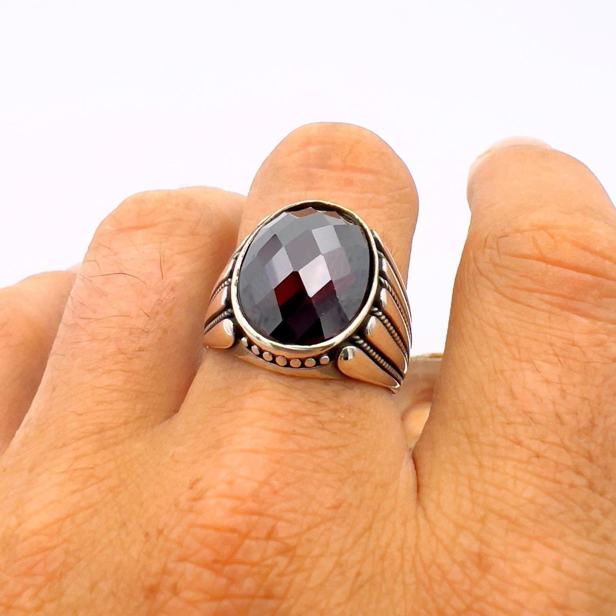 Men's Red Zircon Stone Silver Ring - TryAladdin