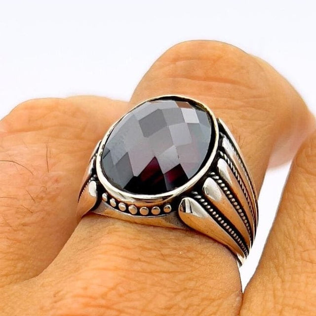 Men's Red Zircon Stone Silver Ring - TryAladdin