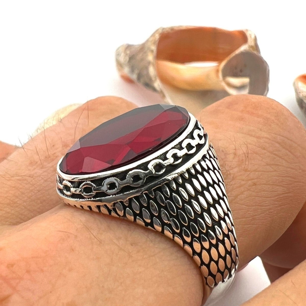 Men's Ruby Stone Silver Ring - TryAladdin