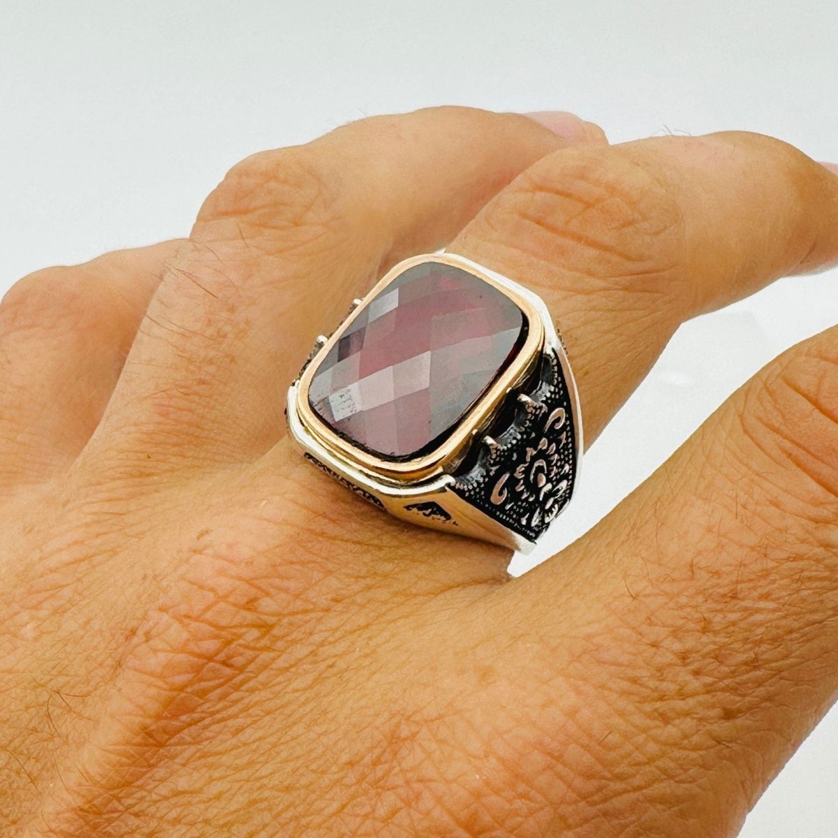 Men's Ruby Stone Silver Ring - TryAladdin