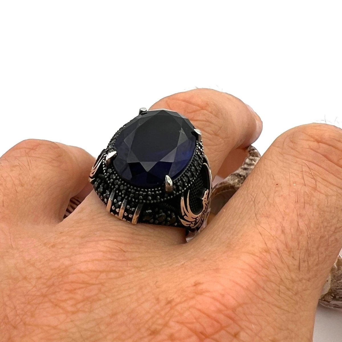 Men's Sapphire Stone Blue 925 Sterling Silver Ring - TryAladdin