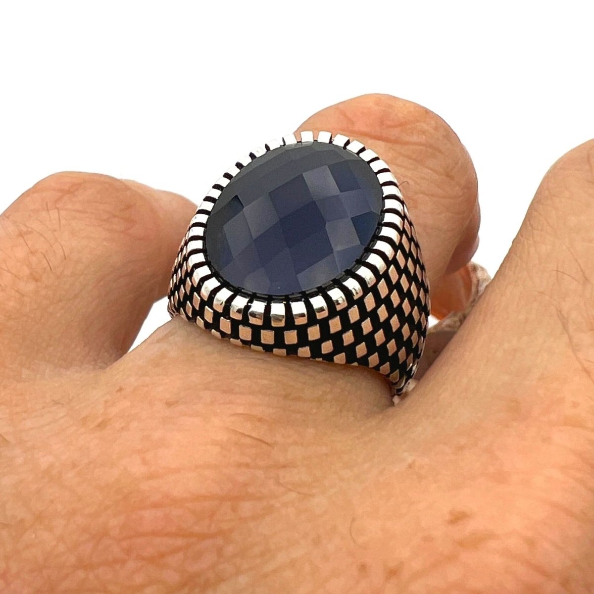 Men's Sapphire Stone Blue 925 Sterling Silver Ring - TryAladdin