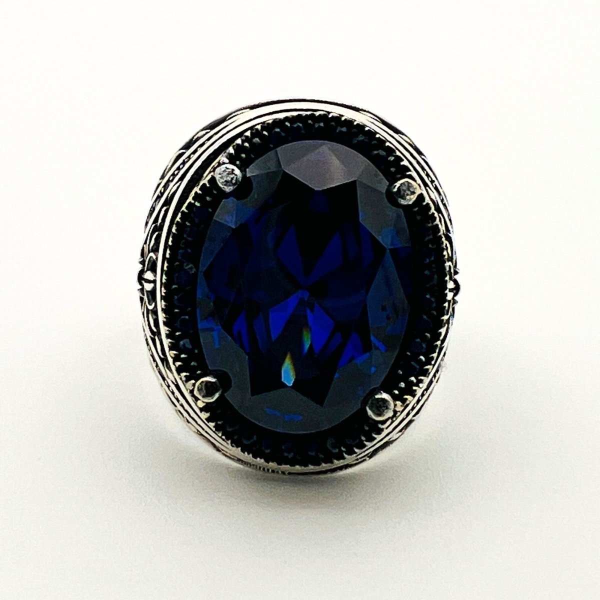 Men's Sapphire Stone Silver Ring - TryAladdin