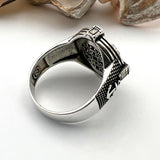 Men's Silver Compass Ring with Agate Stone - TryAladdin