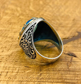 Men's Silver Ring with Blue Aquamarine Stone - TryAladdin