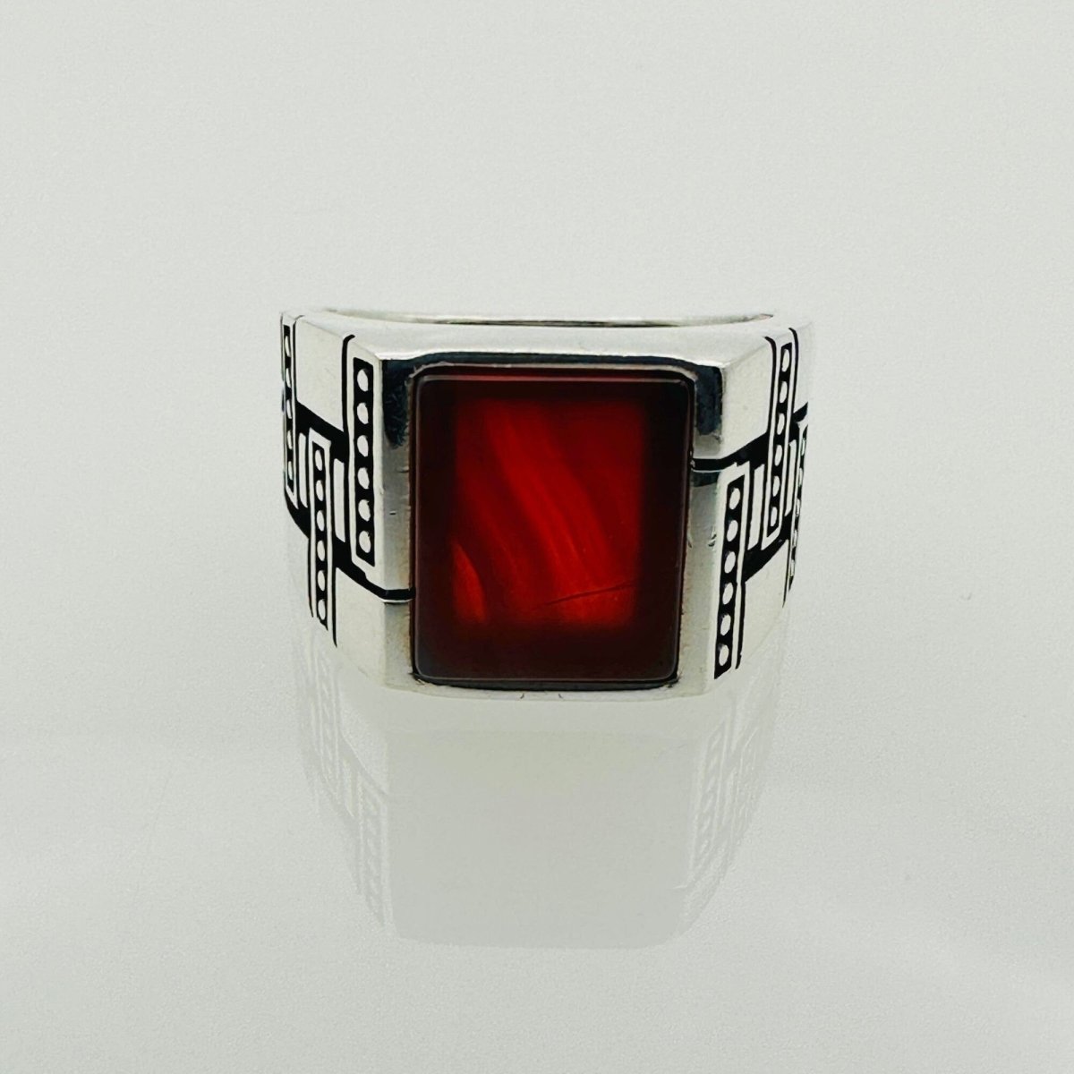 Men's Sterling Silver Red Agate Stone Ring - TryAladdin