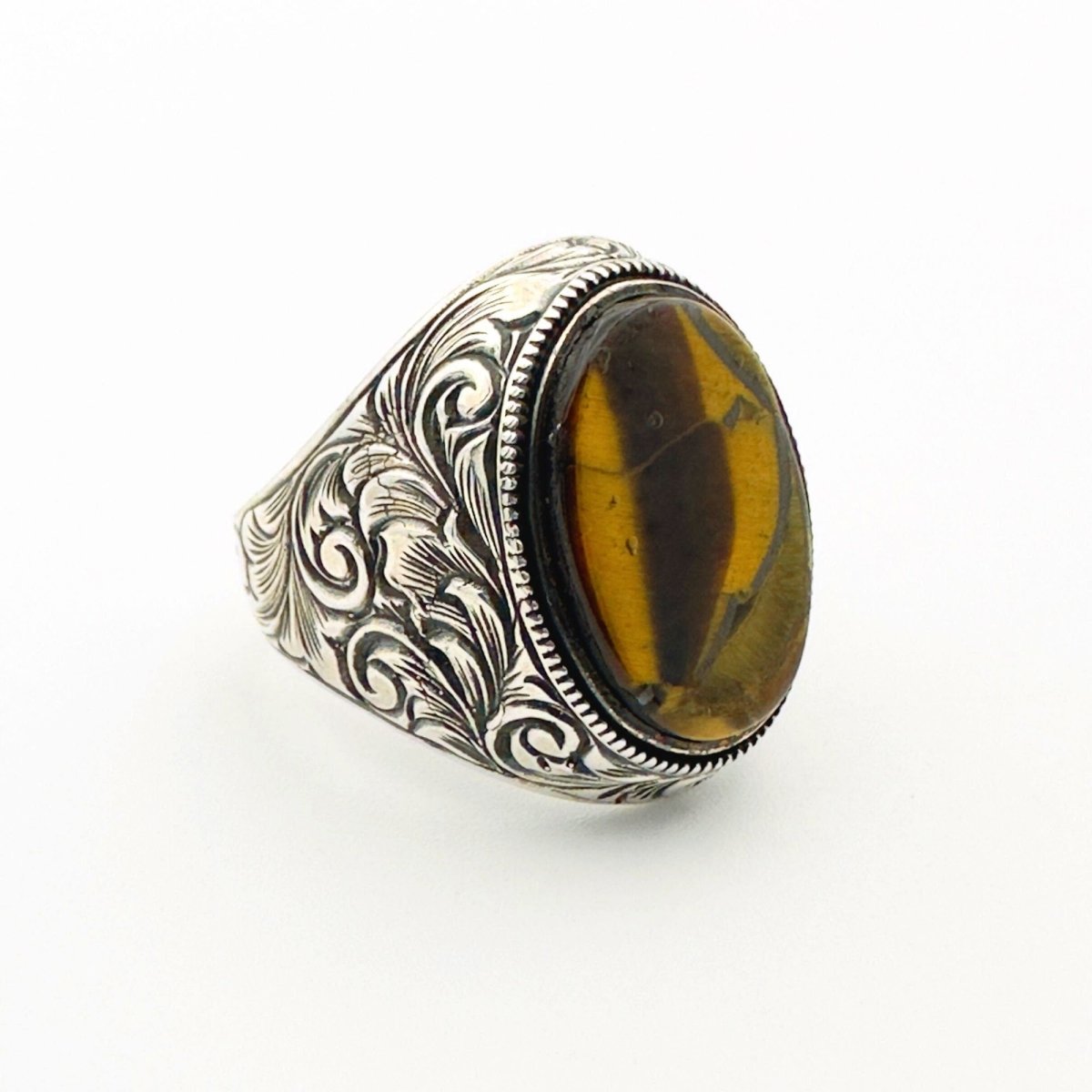 Men's Tiger Eye Silver Ring - TryAladdin