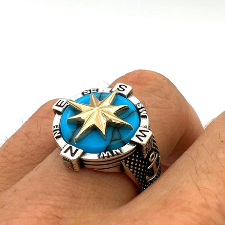 Men’s Turquoise Compass Ring - TryAladdin