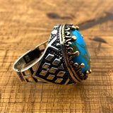 Men's Turquoise Stone Handmade Silver Ring - TryAladdin