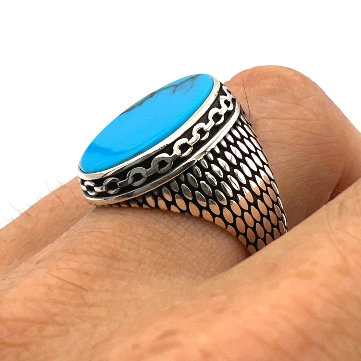 Men's Turquoise Stone Handmade Silver Ring - TryAladdin