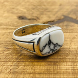 Men's White Turquoise Rectangle Ring - TryAladdin