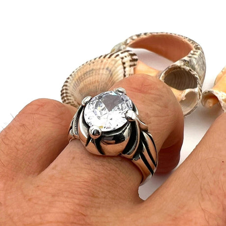 Men's White Zircon Stone Silver Ring - TryAladdin