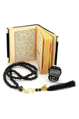 Mini Yasin, Crystal Stone Prayer Bead and Stone Designed Dhikrmatic Gift Set. Black Color - TryAladdin