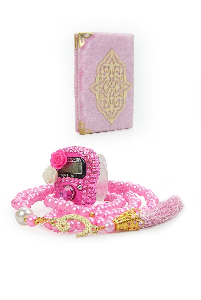 Mini Yasin, Crystal Stone Prayer Bead and Stone Designed Dhikrmatic Gift Set, Pink - TryAladdin