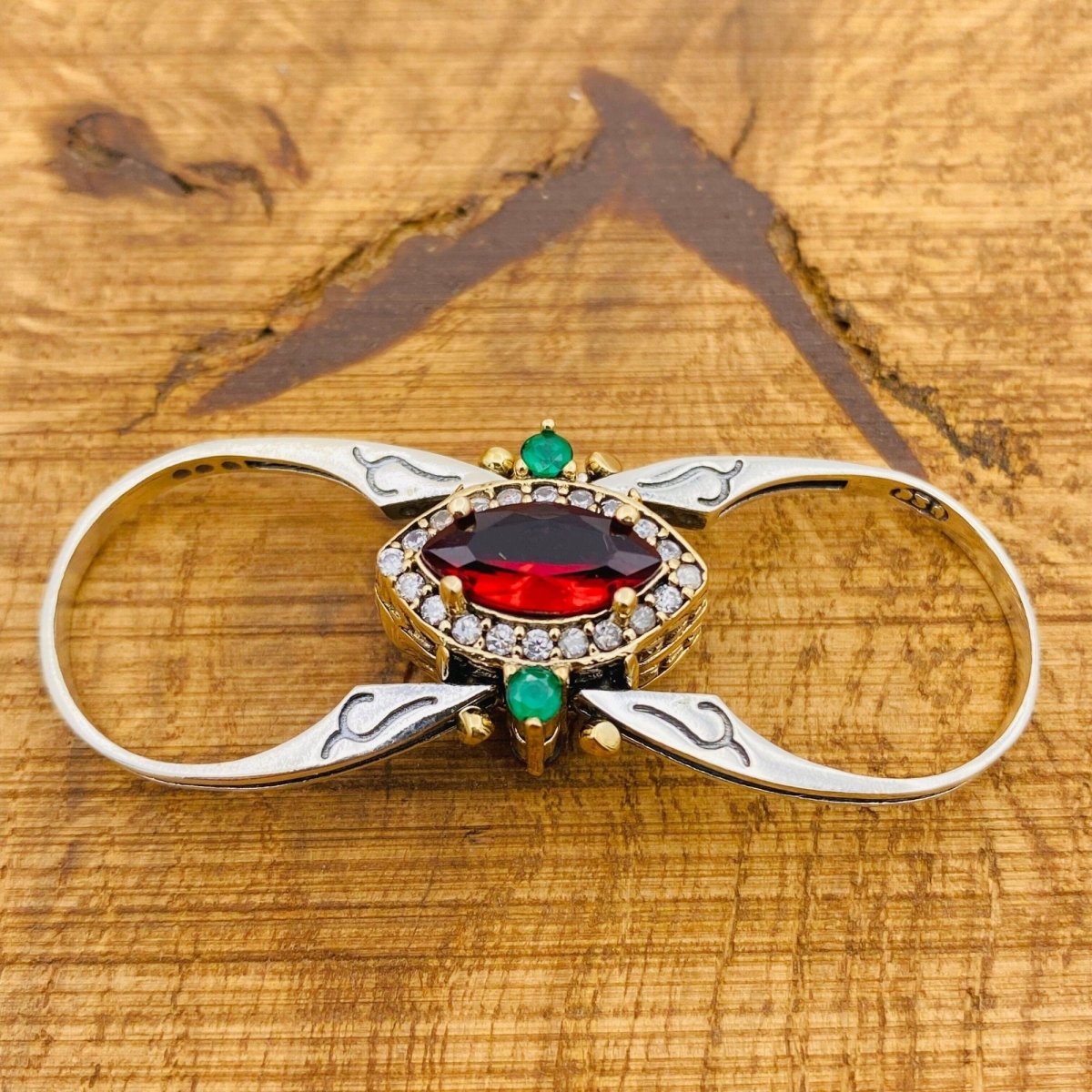 Multi Stone Reversible Ring, Red Ruby and White Zircon - TryAladdin