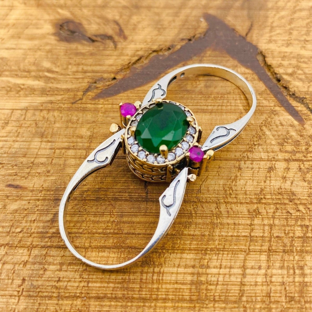 Multi Stone Ring, Emerald & Ruby Oval - TryAladdin