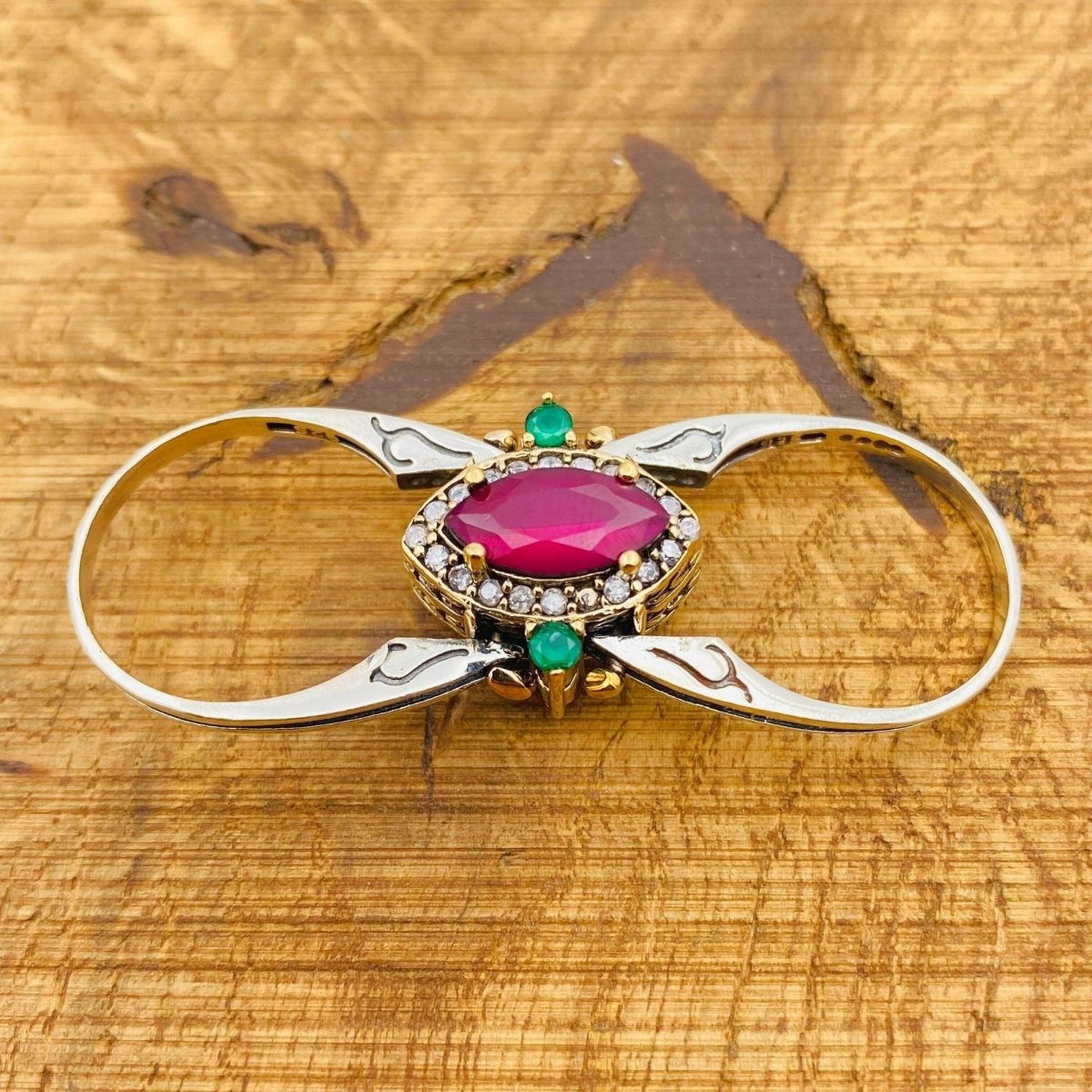 Multi Stone Ring, Green Emerald and Pink Ruby - TryAladdin