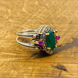 Multi Stone Ring, Green Emerald and Pink Ruby - TryAladdin