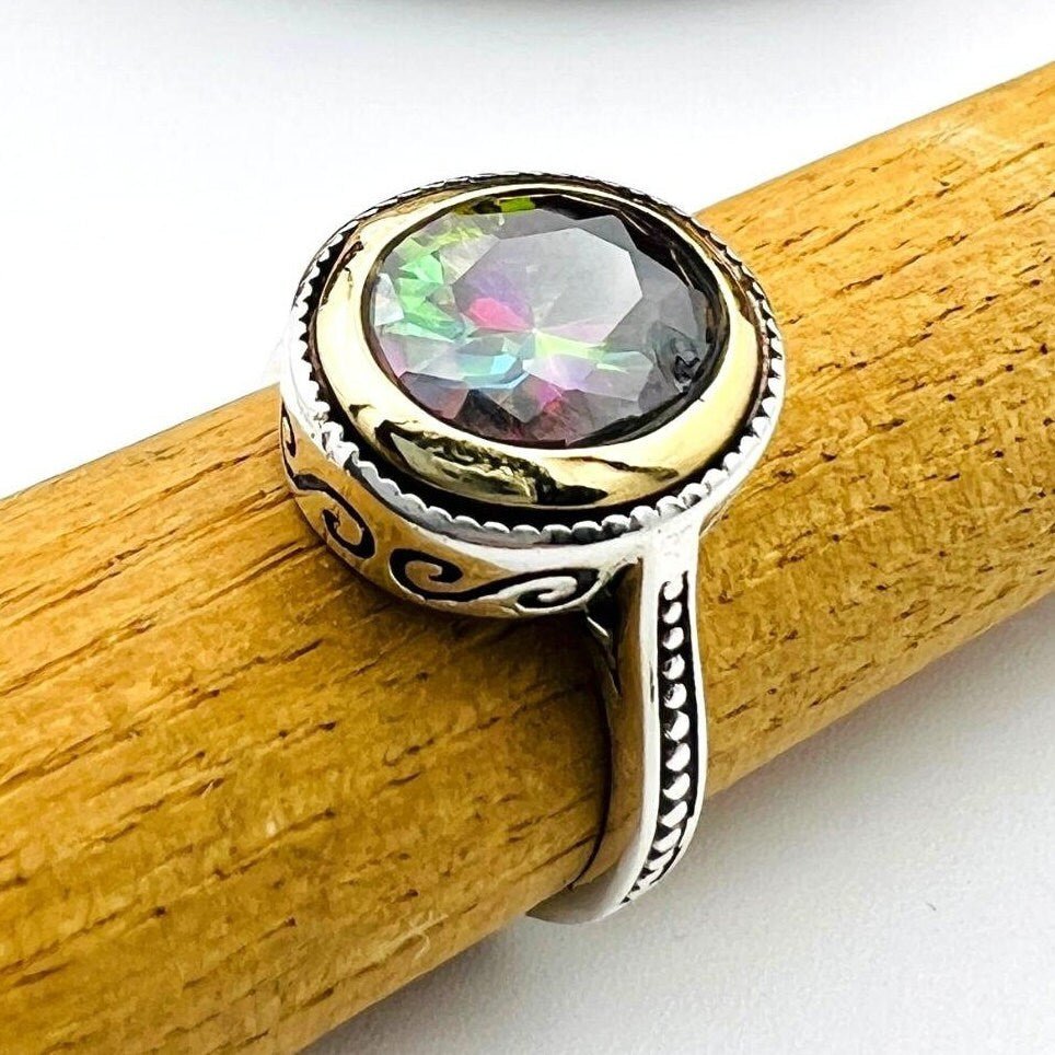 Mystic Topaz Multicolor Stone Women's Ring - TryAladdin