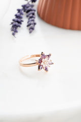 Nereze | Rose Purple and White Stone Lotus Flower Adjustable Size Ring - TryAladdin