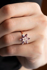 Nereze | Rose Purple and White Stone Lotus Flower Adjustable Size Ring - TryAladdin