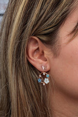 Nereze | Blue Stone Magnolia Flower Butterfly Detail Earrings - TryAladdin