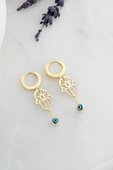 Nereze | Gold Plated 10mm Ring with Nazar Evil Eye and Mother Fatima's Hand Earrings - TryAladdin