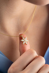 Nereze | Gold Plated White Stone Camellia Flower Necklace - TryAladdin