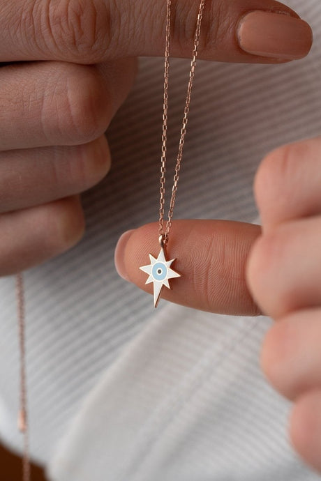 Nereze | Rose Enameled Polar Star Necklace - TryAladdin