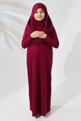 One Piece Practical Children's Prayer Dress with Headscarf Fuchsia - TryAladdin