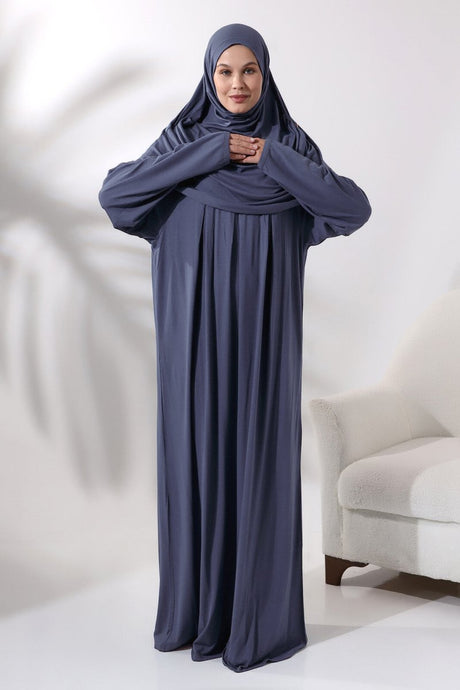 One Piece Practical Prayer Dress with Headscarf and Robe, Anthracite - TryAladdin