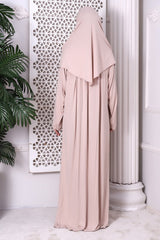 One Piece Practical Prayer Dress with Headscarf and Robe Beige - TryAladdin