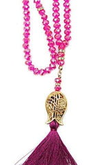 Pearl Tasbih with Tulip Patterned Tassel, 99 Beads - Pink - TryAladdin