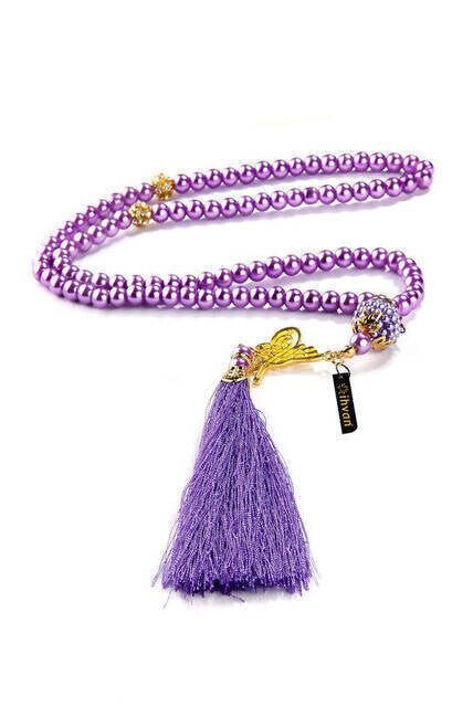 Pearl Tasbih with Waw and Ottoman Tugra, 99 Beads - Purple - TryAladdin