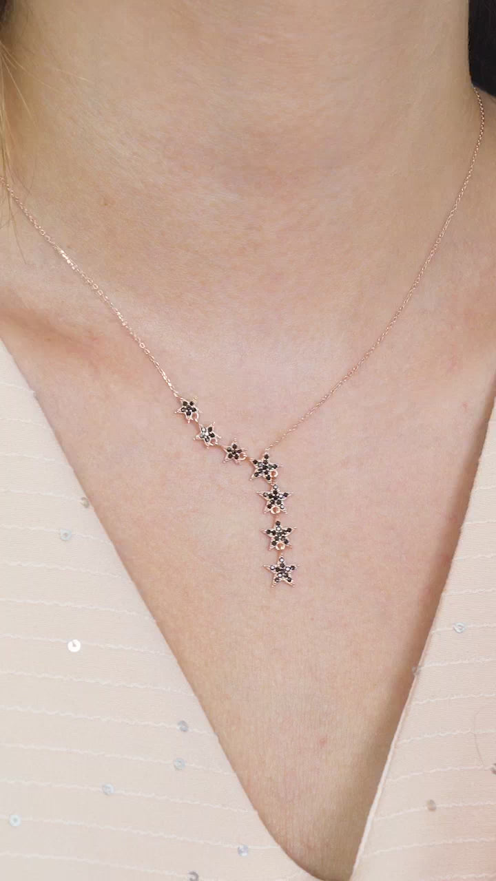 Taki | Silver Shooting Star Necklace Black Stone Valentine's Gift