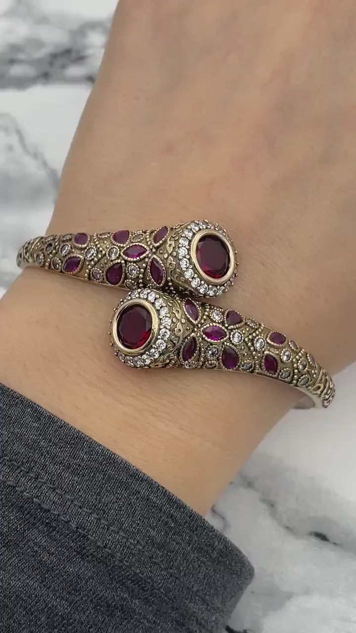 Istanbul Jewelry | Handmade Ruby Stone Ottoman Style Silver Bracelet