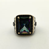 Rainbow Mystic Topaz Square Stone Men's Ring - TryAladdin