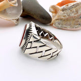 Red Oval Agate Stone Men's Silver Ring - TryAladdin