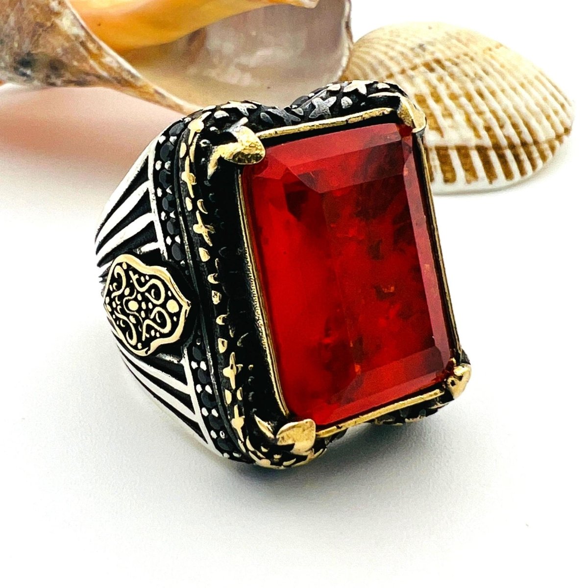 Red Tourmaline Stone Men's Ring - TryAladdin