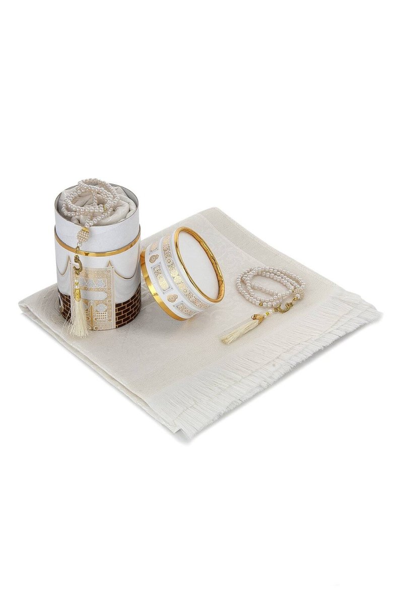 Special Cylinder Boxed Prayer Rug Set White - TryAladdin