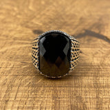 Sterling Silver 925 Handmade Black Zircon Men's Ring - TryAladdin